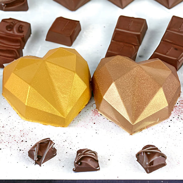 Coração Lapidado Dourado de  de Chocolate ao Leite Recheado