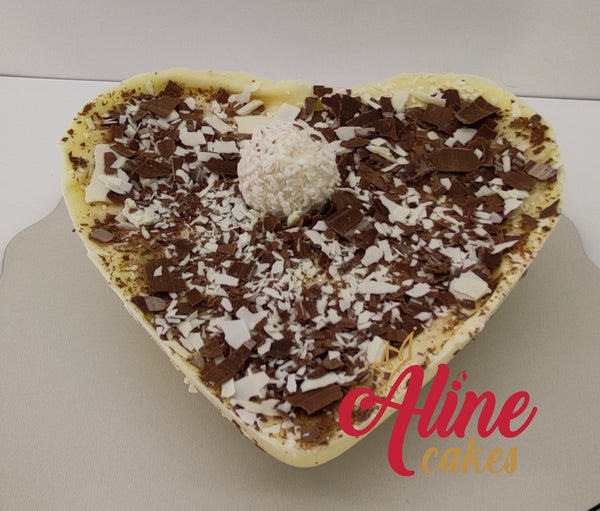 Coração de Chocolate Branco Recheado com recheio Ferrero Rafaello Gourmet 400gr~450gr